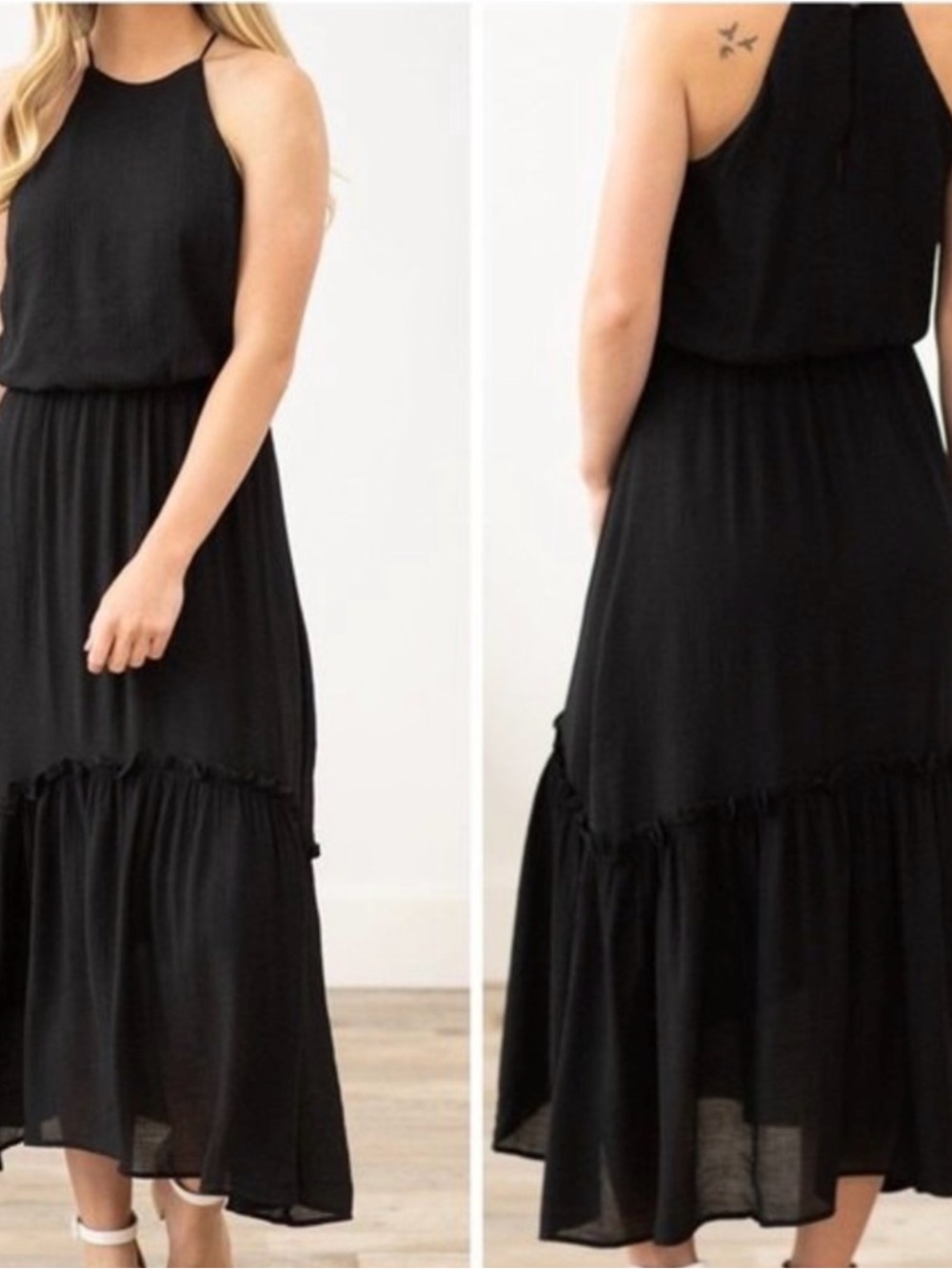 Lush Black Sleeveless Halter Maxi Dress